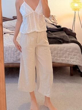 Mango Cream linen culotte pant